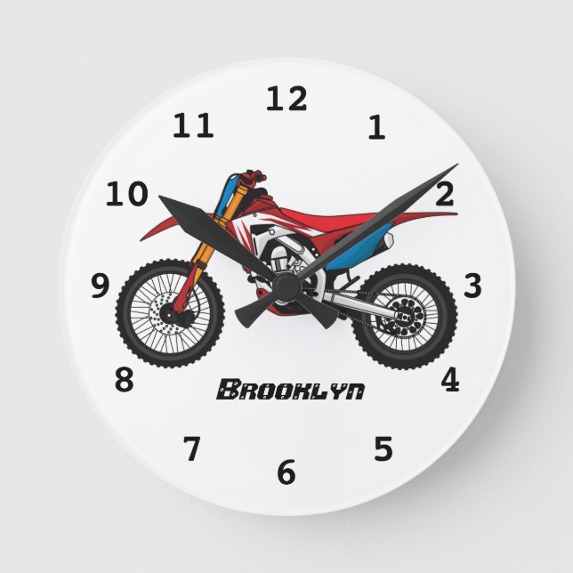 Red dirt bike motorcycle round clock (Front)