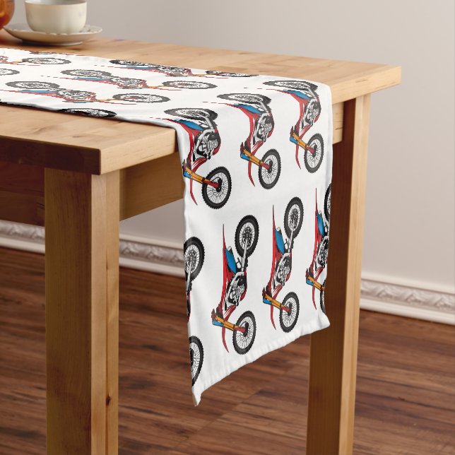 Red dirt bike motorcycle  short table runner (In Situ)