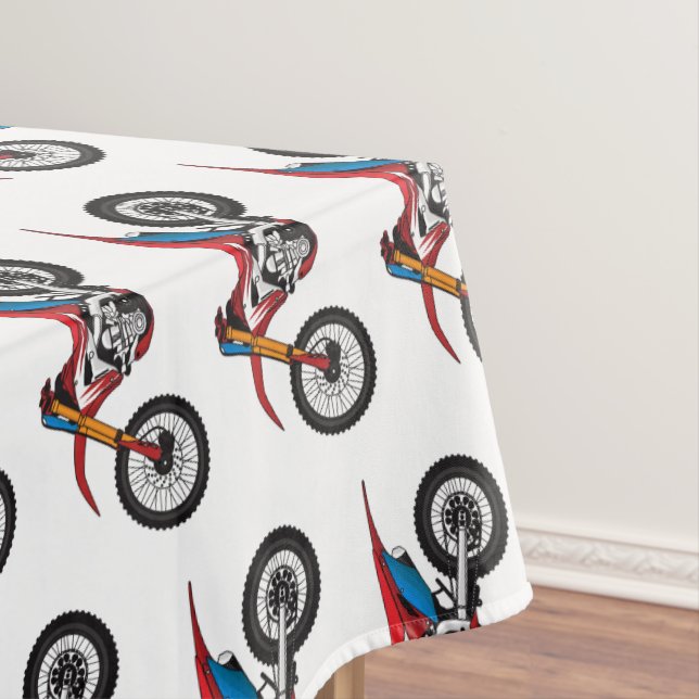 Red dirt bike motorcycle tablecloth (In Situ)
