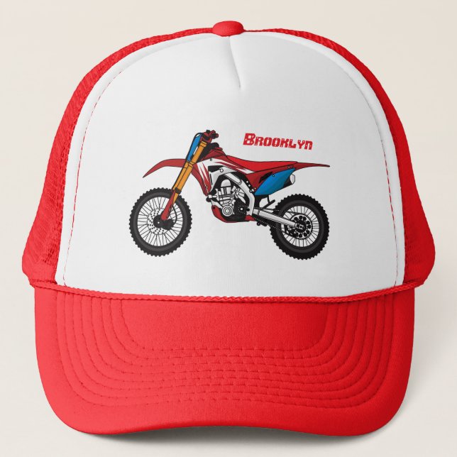 Red dirt bike motorcycle  trucker hat (Front)