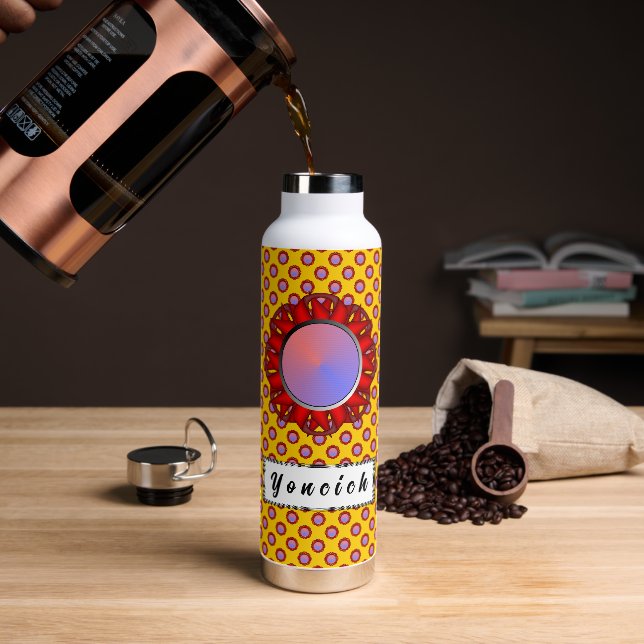 Red Disc Ribbon by Kenneth Yoncich Water Bottle (Coffee)