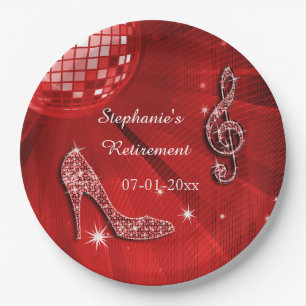 Red Disco Ball and Heels Retirement Paper Plate