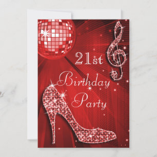 Red Disco Ball and Sparkle Heels 21st Birthday Invitation