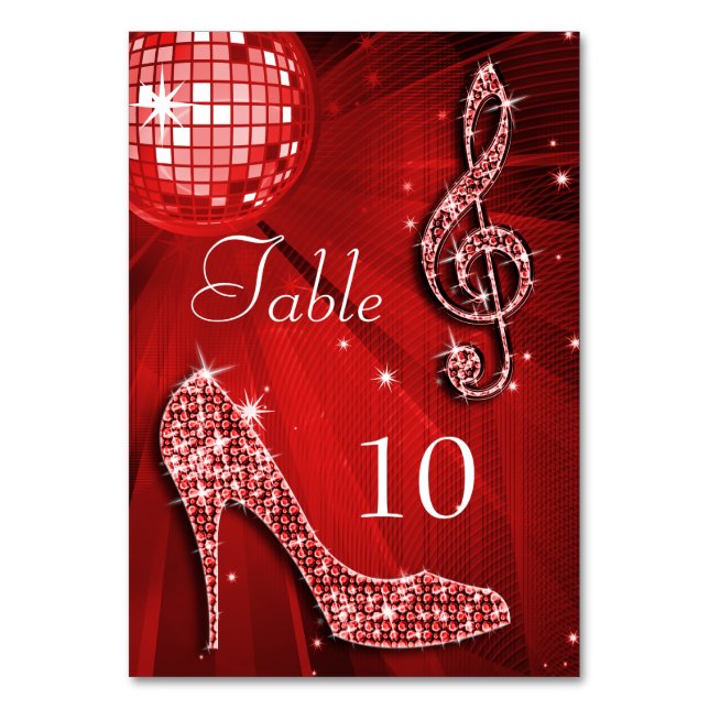 Red Disco Ball and Stiletto Shoe Double Sided Table Number (Back)