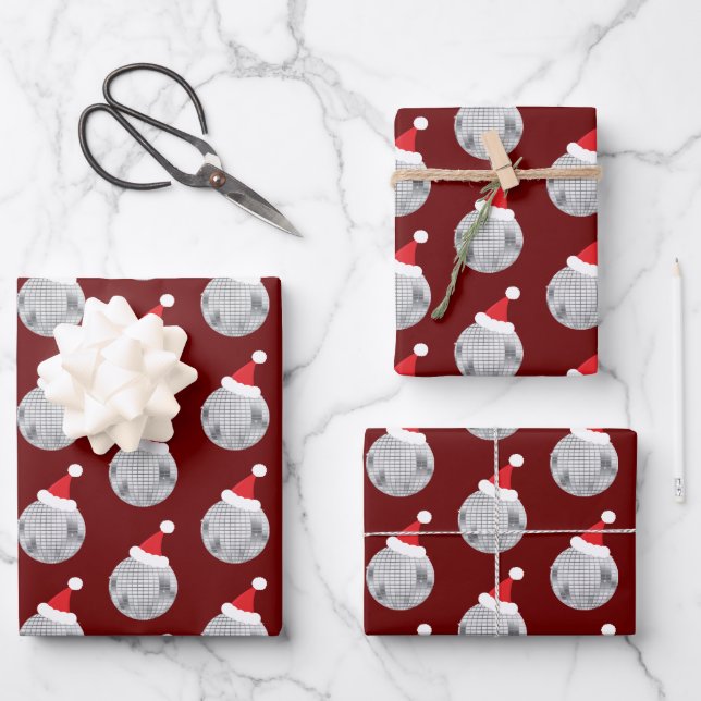 Red Disco Ball Christmas Wrapping Paper Sheet (Front)