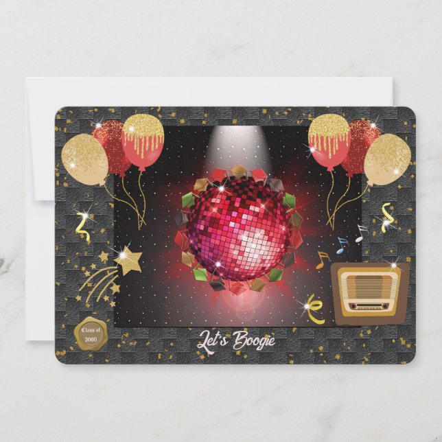 Red Disco Ball Graduation Party Invitation (Front)