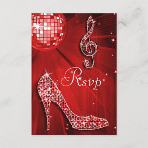 Red Disco Ball Sparkle Heels RSVP Card