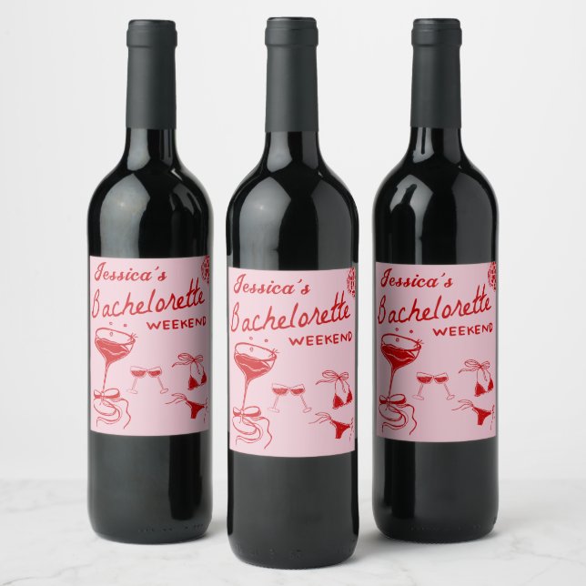 Red Disco Cocktail Bachelorette Weekend Wine Label (Bottles)
