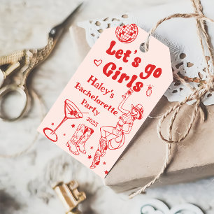 Red Disco Cowgirl Rodeo Bachelorette Party Gift Tags