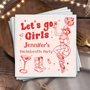 Red Disco Cowgirl Rodeo Bachelorette Party Napkin