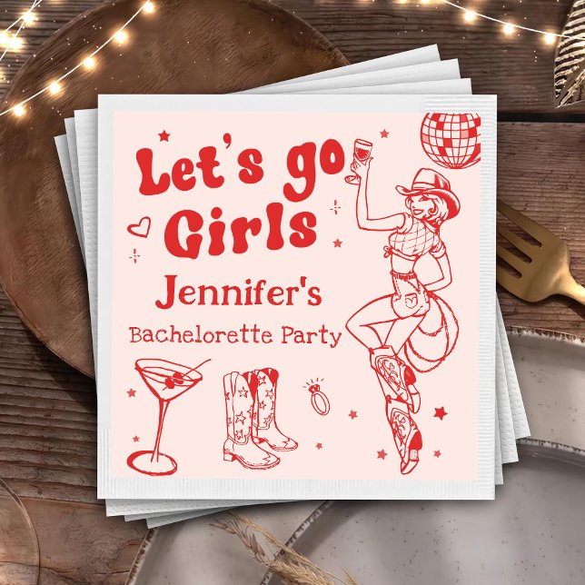 Red Disco Cowgirl Rodeo Bachelorette Party Napkin (Creator Uploaded)