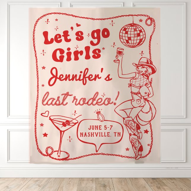 Red Disco Cowgirl Rodeo Bachelorette Weekend Tapestry (Creator Uploaded)