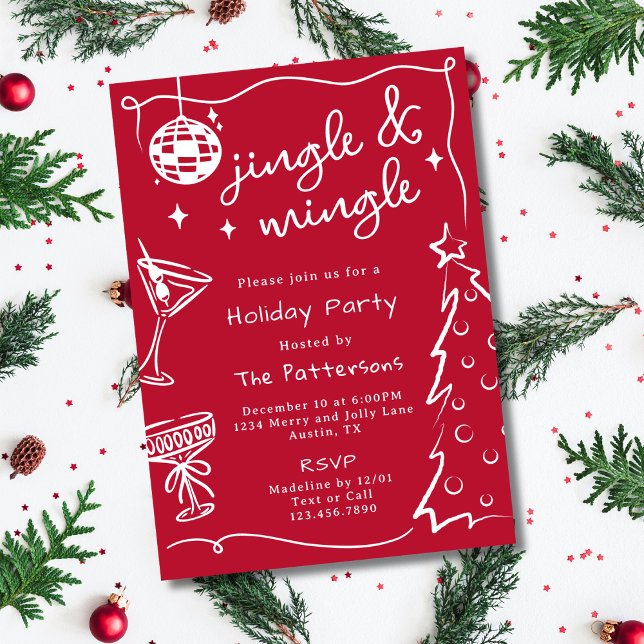Red Disco Martini Jingle & Mingle Christmas Party Invitation (Creator Uploaded)