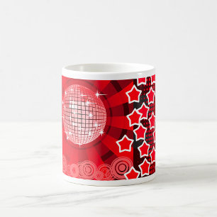 Red Disco Party Theme with Stars and Glitter Ball Coffee Mug