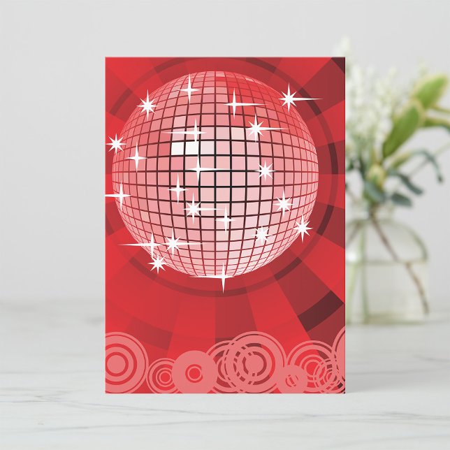 Red Disco Party Theme with Stars and Glitter Ball  Invitation (Creator Uploaded)