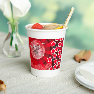 Red Disco Party Theme with Stars and Glitter Ball  Paper Cups