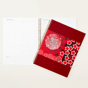 Red Disco Party Theme with Stars and Glitter Ball Planner
