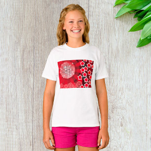 Red Disco Party Theme with Stars and Glitter Ball T-Shirt
