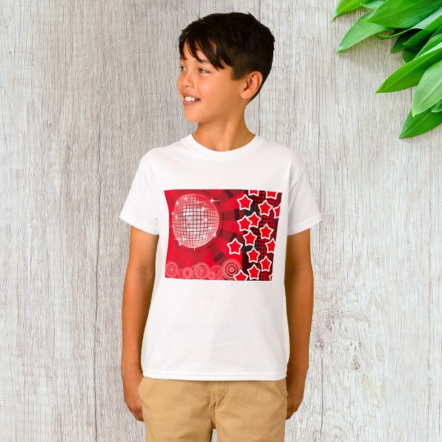 Red Disco Party Theme with Stars and Glitter Ball  T-Shirt (Creator Uploaded)