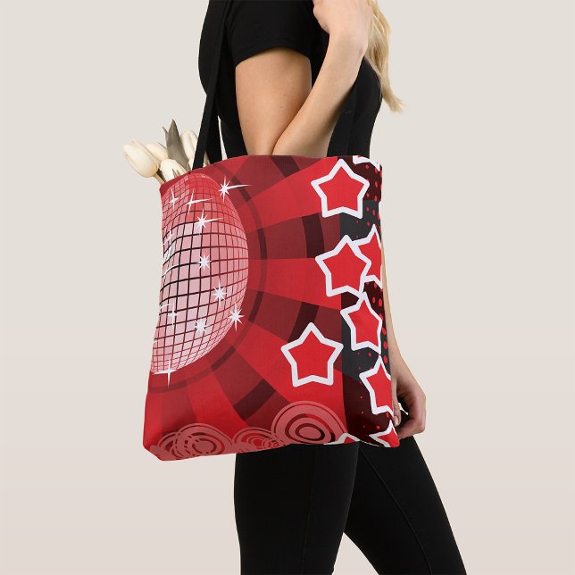 Red Disco Party Theme with Stars and Glitter Ball  Tote Bag (Creator Uploaded)