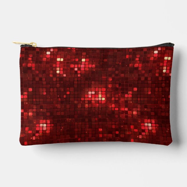 Red Disco Style Squares Valentine Pattern Accessory Pouch (Front)