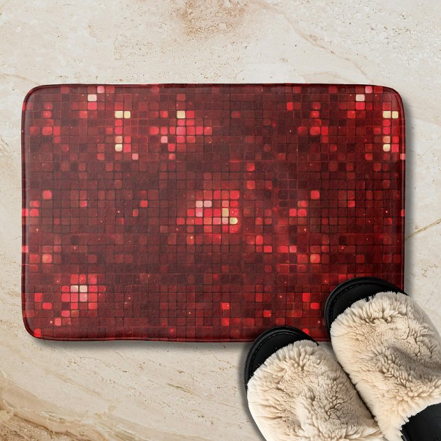 Red Disco Style Squares Valentine Pattern Bath Mat (Creator Uploaded)