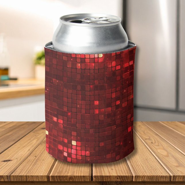 Red Disco Style Squares Valentine Pattern Can Cooler (Creator Uploaded)