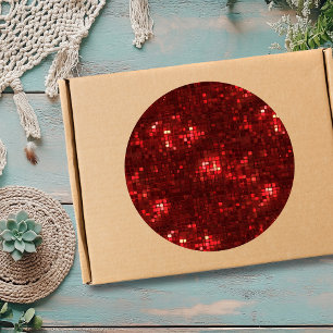 Red Disco Style Squares Valentine Pattern Classic Round Sticker