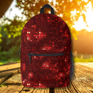 Red Disco Style Squares Valentine Pattern Printed Backpack
