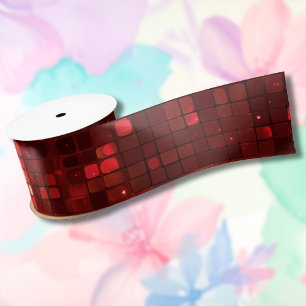 Red Disco Style Squares Valentine Pattern Satin Ribbon