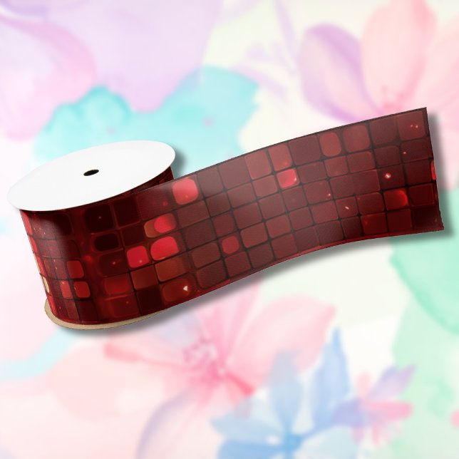 Red Disco Style Squares Valentine Pattern Satin Ribbon (Creator Uploaded)