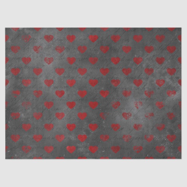 Red Distressed Hearts on Grey Decoupage Tissue Paper (Front)