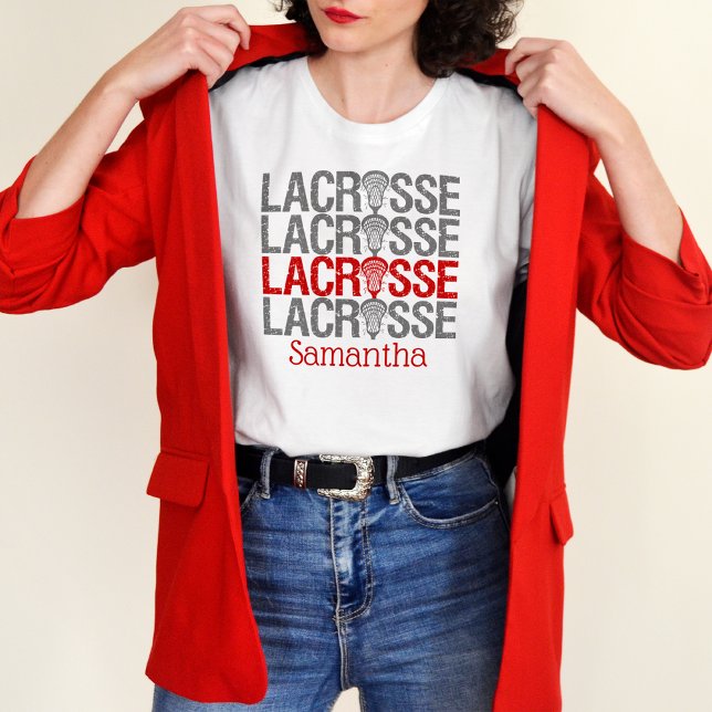 Red Distressed Lacrosse Word T-Shirt (Creator Uploaded)