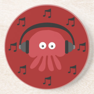 Red DJ Jellyfish, Headphones & Musical Notes Coaster