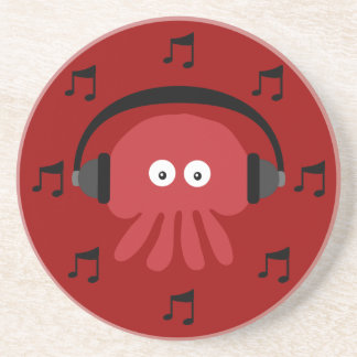 Red DJ Jellyfish, Headphones & Musical Notes Coaster