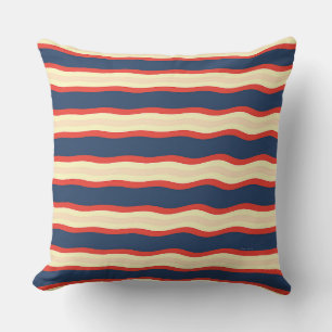 Red Dk Blue Creme Wavy   Cushion