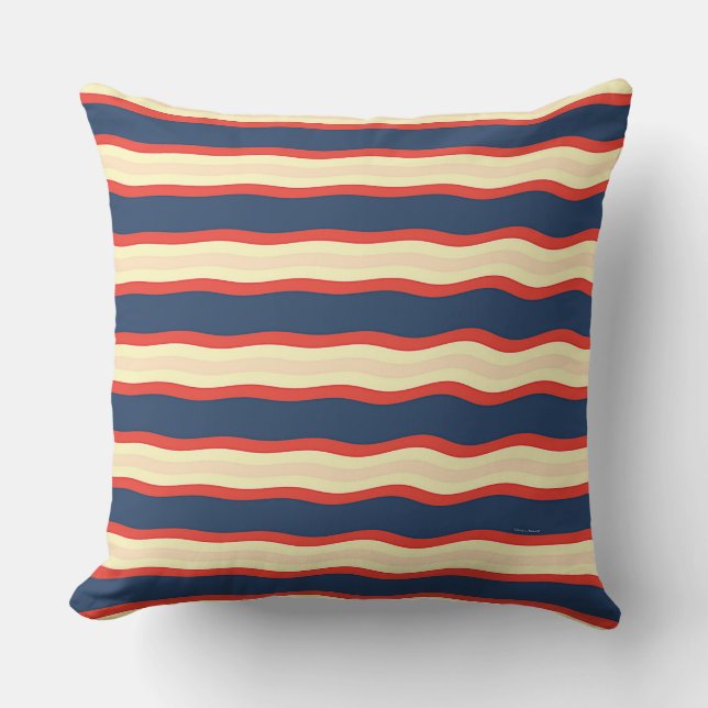 Red Dk Blue Creme Wavy   Cushion (Front)