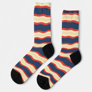 Red Dk Blue Creme Wavy Socks