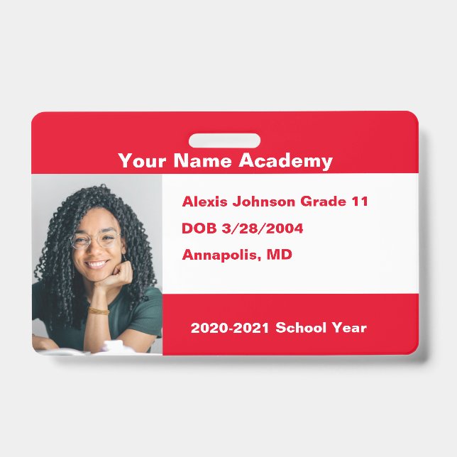 Red Do It Yourself Custom Homeschool Photo ID Badge (Front)