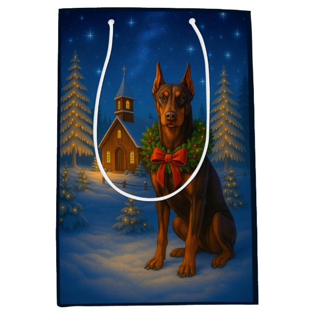 Red Doberman Holiday  Medium Gift Bag (Front)