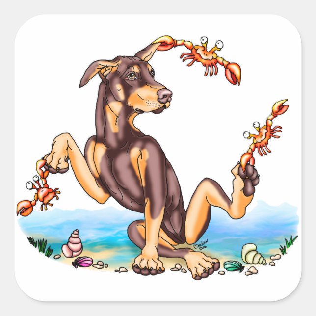 Red Doberman Pinscher Kinda Crabby Stickers (Front)