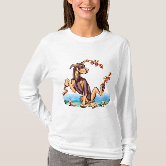 Red Doberman Pinscher Kinda Crabby Tee Shirts (Front)