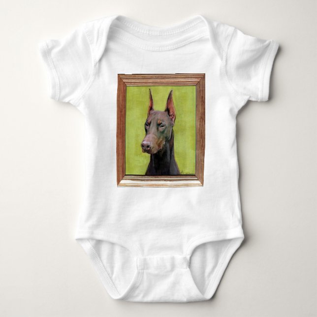 Red Doberman Pinscher Painting Baby Bodysuit (Front)