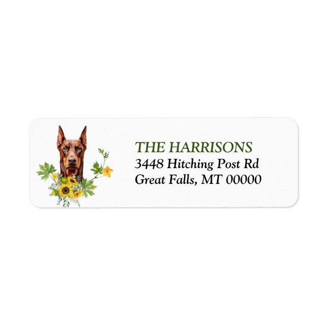 Red Doberman Pinscher Sunflower Return Address (Front)