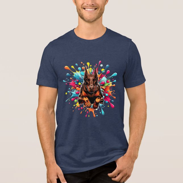 Red Doberman Splash of Colour Tri-Blend Shirt (Front)