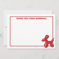 Red Dog Balloon Animal Birthday Thank You Card