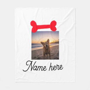 Red dog bone photo pet dog cat name simple gifts fleece blanket