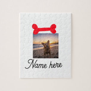 Red dog bone photo pet dog cat name simple gifts jigsaw puzzle