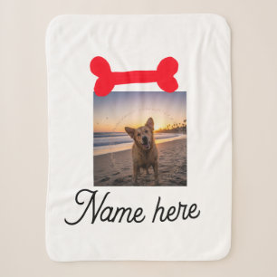 Red dog bone photo pet dog cat name simple gifts  sherpa blanket