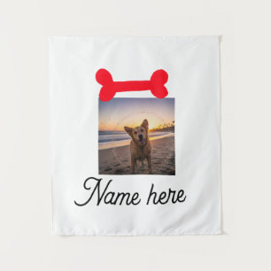 Red dog bone photo pet dog cat name simple gifts  tapestry